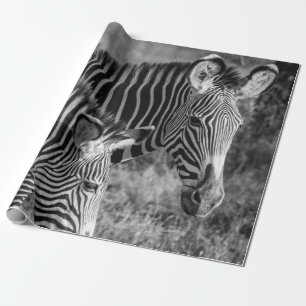 GRAYSCALE PHOTO OF ZEBRAS WRAPPING PAPER