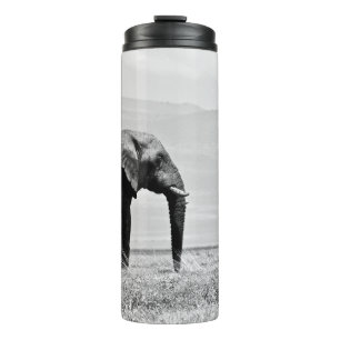 GRAYSCALE PHOTOGRAPHY OF ELEPHANT THERMAL TUMBLER