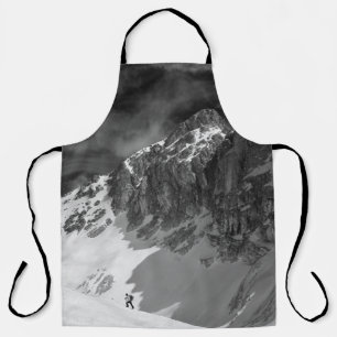 GRAYSCALE PHOTOGRAPHY OF MOUNTAIN APRON