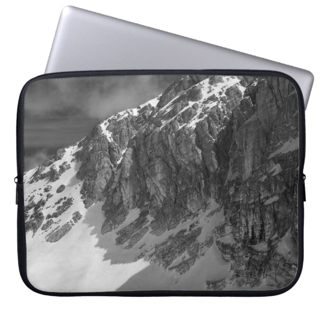 GRAYSCALE PHOTOGRAPHY OF MOUNTAIN LAPTOP SLEEVE (Front)