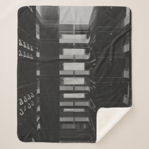 GRAYSCALE PHOTOGRAPHY OF NETWORK CABINETS SHERPA BLANKET