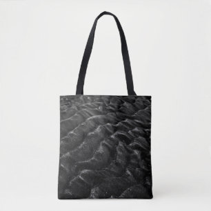 Grayscale photography of sand tote bag