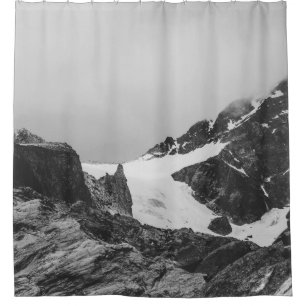 GRAYSCALE PHOTOGRAPHY OF SNOW COVER MOUNTAIN SHOWER CURTAIN