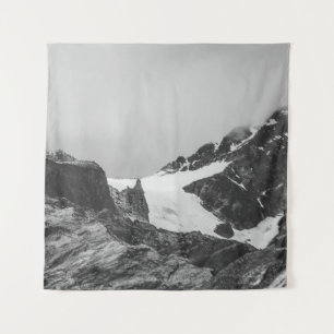 GRAYSCALE PHOTOGRAPHY OF SNOW COVER MOUNTAIN TAPESTRY