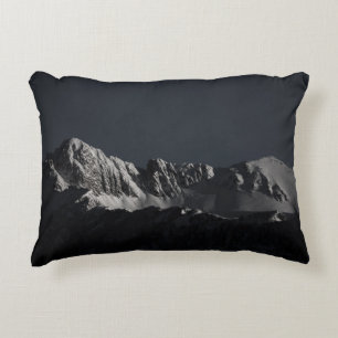 GRAYSCALE PHOTOGRAPHY OF SNOW MOUNTAIN DECORATIVE CUSHION