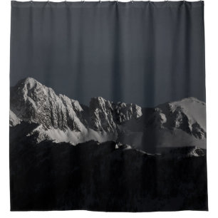 GRAYSCALE PHOTOGRAPHY OF SNOW MOUNTAIN SHOWER CURTAIN