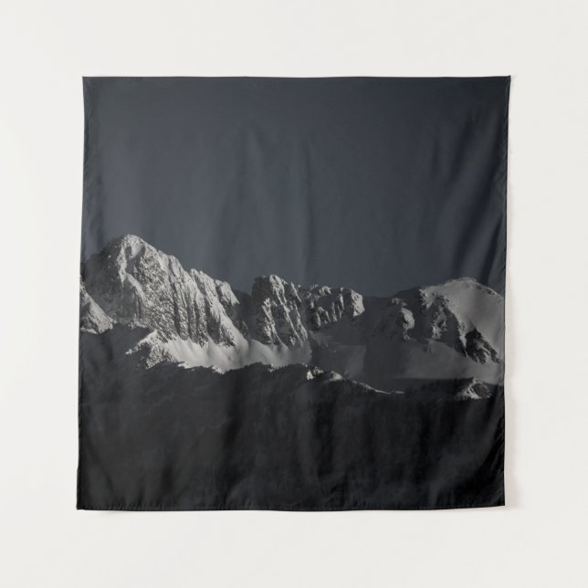 GRAYSCALE PHOTOGRAPHY OF SNOW MOUNTAIN TAPESTRY (Front)
