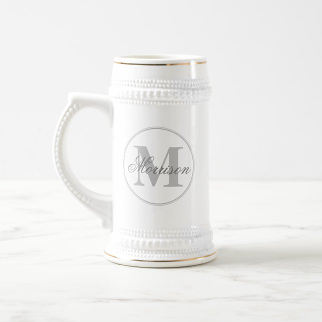 Grayscale Scripted Monogram DRF Beer Stein (Left)