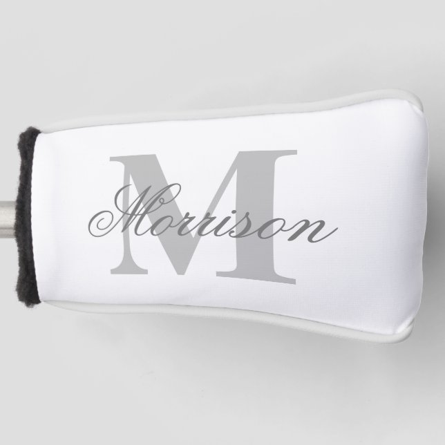 Grayscale Scripted Monogram Golf Head Cover (Front)