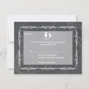 Grayscale Seahorse Beach Wedding RSVP Card