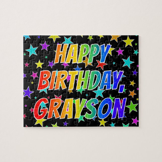 "GRAYSON" First Name, Fun "HAPPY BIRTHDAY" Jigsaw Puzzle (Horizontal)