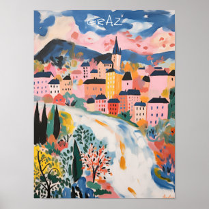 Graz Austria Travel City Painting Aesthetic Poster