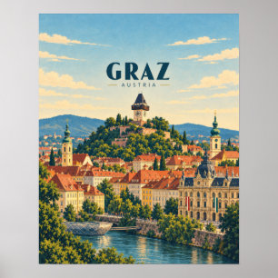 Graz Austria Vintage Travel Art Poster