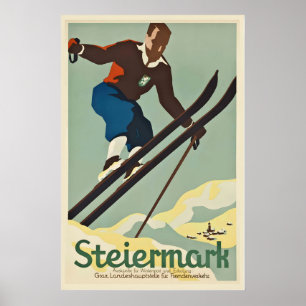 Graz Steiermark Austria Vintage Ski Poster