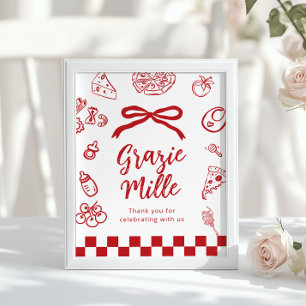 Grazie Mille Thank you for coming Whimsical Pizza Poster