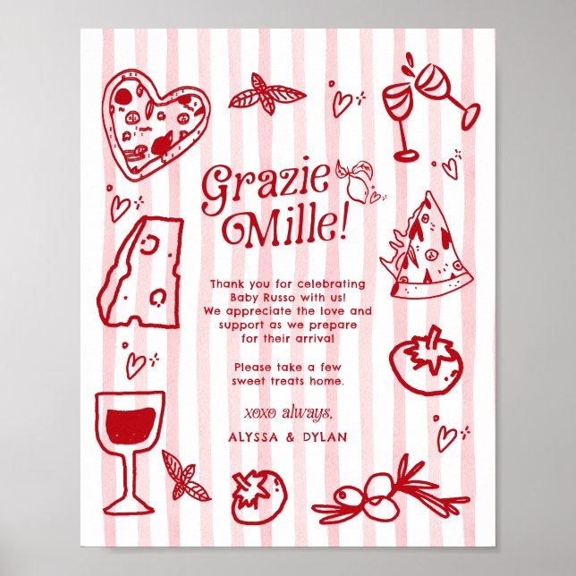 Grazie Mille Whimsical Italian Lemons Baby Shower Poster (Front)