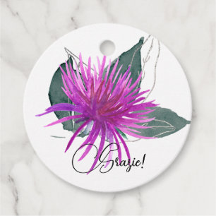 Grazie Watercolor Purple Thistle and Green Leaves Favour Tags