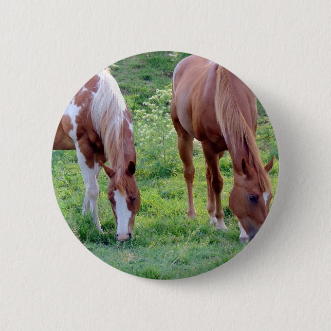 Grazing Horses 6 Cm Round Badge (Front)