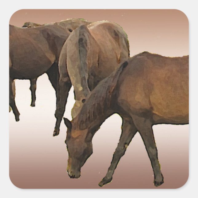 Grazing Horses Square Sticker (Front)