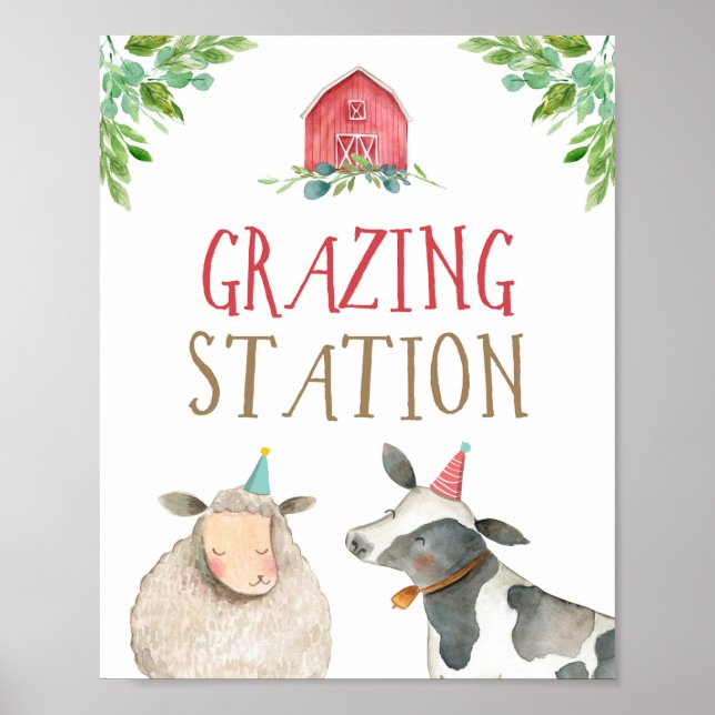Grazing Station Farm Animals Barnyard Boy Birthday Poster (Front)