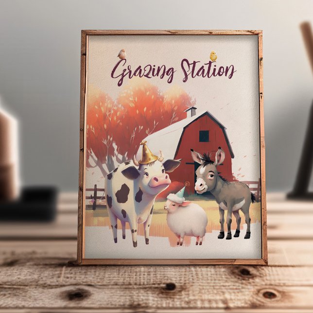 Grazing Station Farm Animals Birthday Party Poster (Creator Uploaded)
