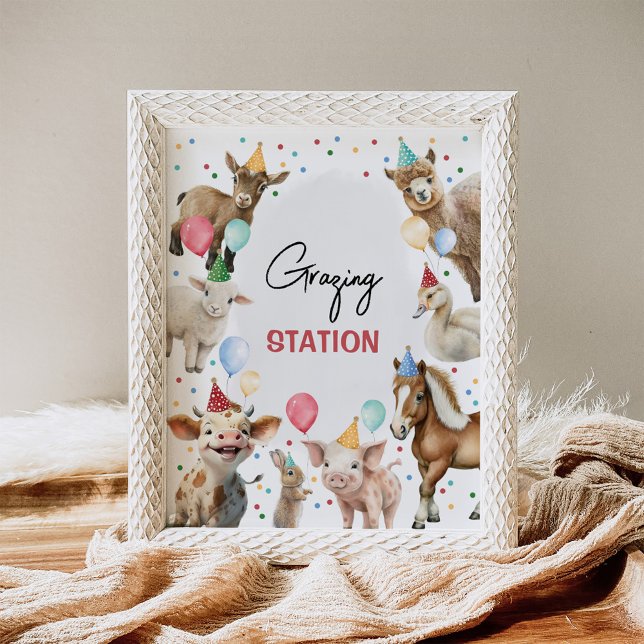 Grazing Station Farm Animals Boy Birthday Party Poster (Creator Uploaded)