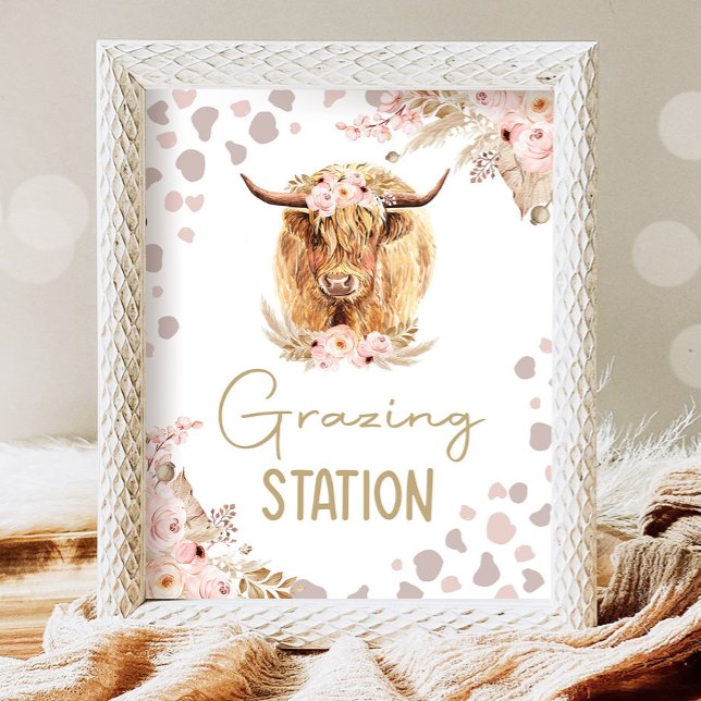 Grazing Station Highlander Cow Boho Farm Birthday Poster (Creator Uploaded)
