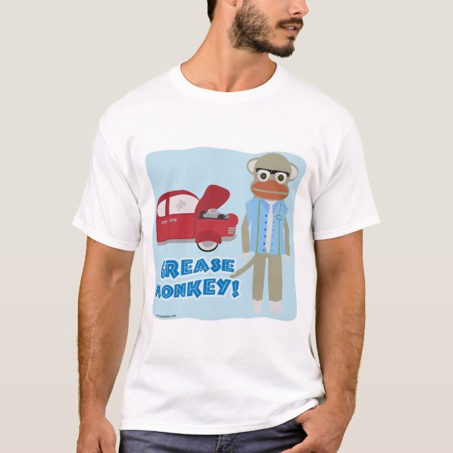 Grease Monkey Funny Mechanic Cartoon Art T-shirt (Front)