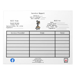 Grease Thief Service Report Notepad