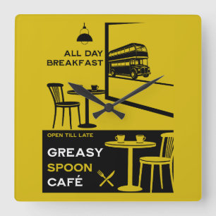 Greasy Spoon English Breakfast Square Wall Clock