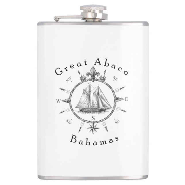 Great Abaco Bahamas Nautical Sailing Compass sail Hip Flask (Front)