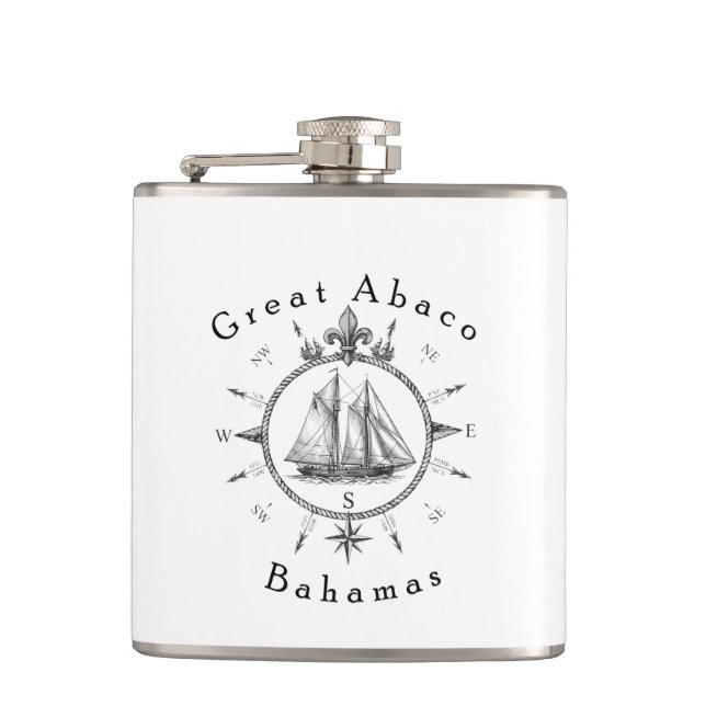 Great Abaco Bahamas Nautical Sailing Compass sail Hip Flask (Front)
