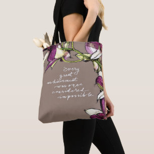 Great Achievement Floral Motivational Quote Tote