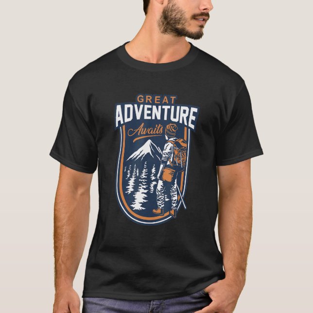 Great Adventure Awaits Outdoor Wander Backpacking  T-Shirt (Front)
