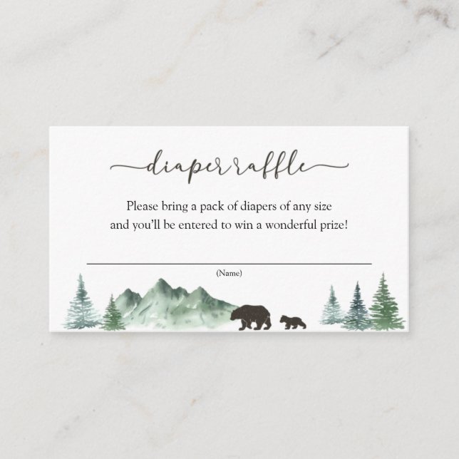 Great Adventure Bear and Mountains Diaper Raffle Enclosure Card (Front)