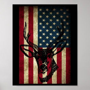 Great American Flag Patriotic Deer Hunting Gift Poster