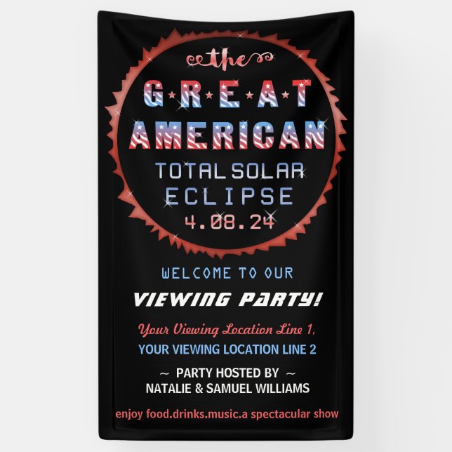 Great American Total Solar Eclipse Viewing Party Banner (Vertical)