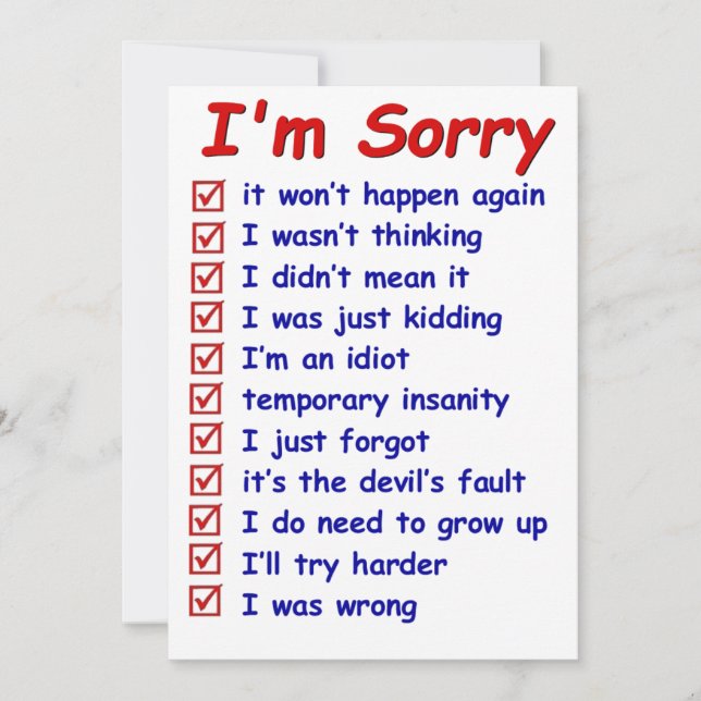 Great Apology! Great Excuses! Note Card (Front)