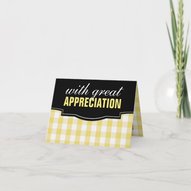 Great Appreciation Yellow Gingham Thank You Cards (Front)