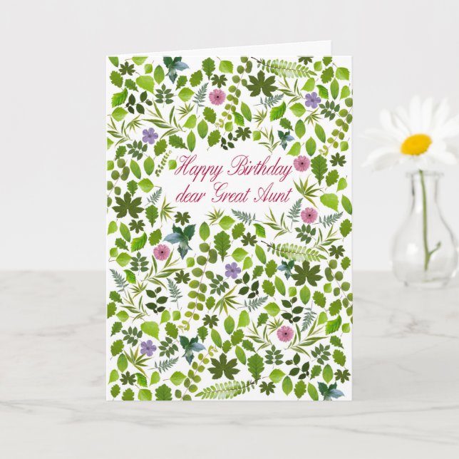 Great Aunt Birthday Scattered Leaves Card (Small Plant)