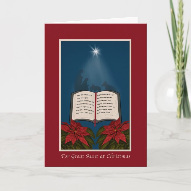 Great Aunt, Open Bible Christmas Message Holiday Card (Front)