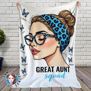 Great Aunt Squad Messy Bun Butterflies Custom Name Fleece Blanket