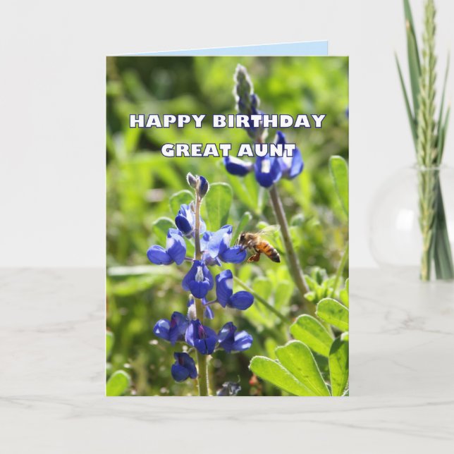 Great Aunt Texas Bluebonnet Happy Birthday Card (Front)