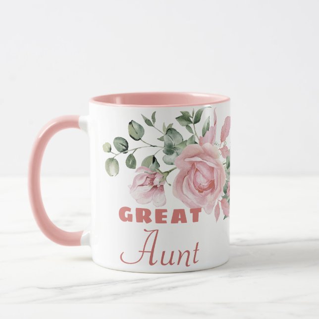 Great Aunt Year Established Custom Pink Roses  Mug (Left)