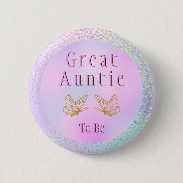 Great Auntie To Be Pink Gold Girl Baby Shower 6 Cm Round Badge (Front)