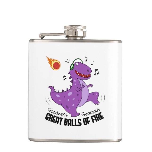 Great Balls Of Fire Dinosaur Meteor Hip Flask (Front)