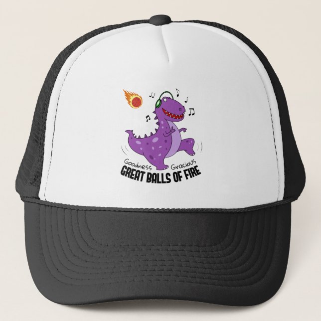 Great Balls Of Fire Dinosaur Meteor Trucker Hat (Front)
