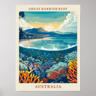 Great Barrier Reef Australia Art Vintage Travel Poster