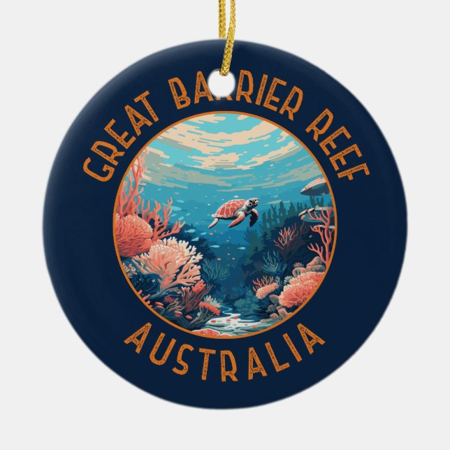 Great Barrier Reef Australia Retro Distressed Art Ceramic Tree Decoration (Front)