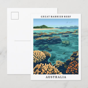 Great Barrier Reef Elegant Art Vintage Travel Postcard